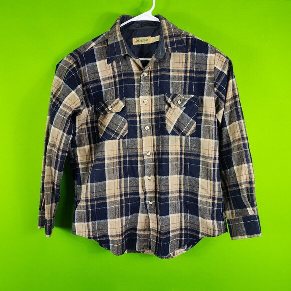 St. Johns Bay Mens Blue & Tan Plaid Button-Up Long-Sleeve Shirt Size L - Picture 1 of 5